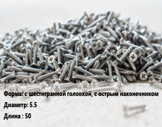 Шуруп с шестигранной головкой, с острым наконечником 5.5х50, кг цена от 183.6 Тг / кг, где купить, условия доставки в Шымкенте и Южно-Казахстанской области